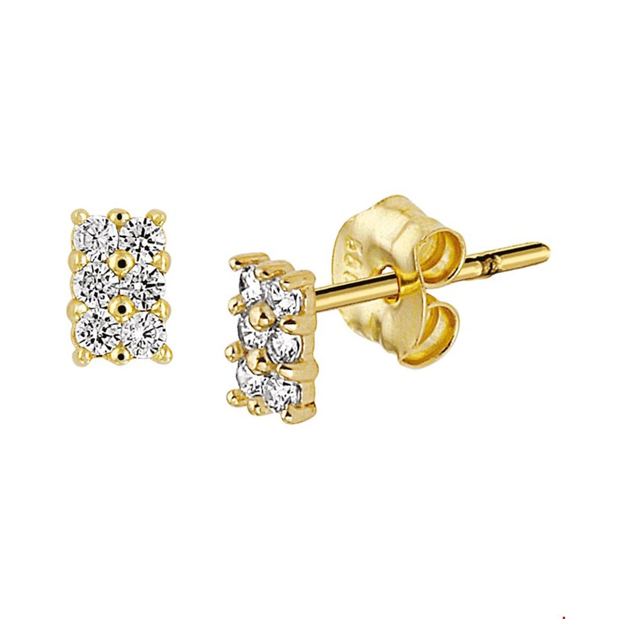 Beschrijving: Geelgouden oorknoppen met zirkonia. 
Verpakt per: 1
Doelgroep: dames
Breedte: 3 mm
Hoogte: 4.5 mm
Zetting: pave