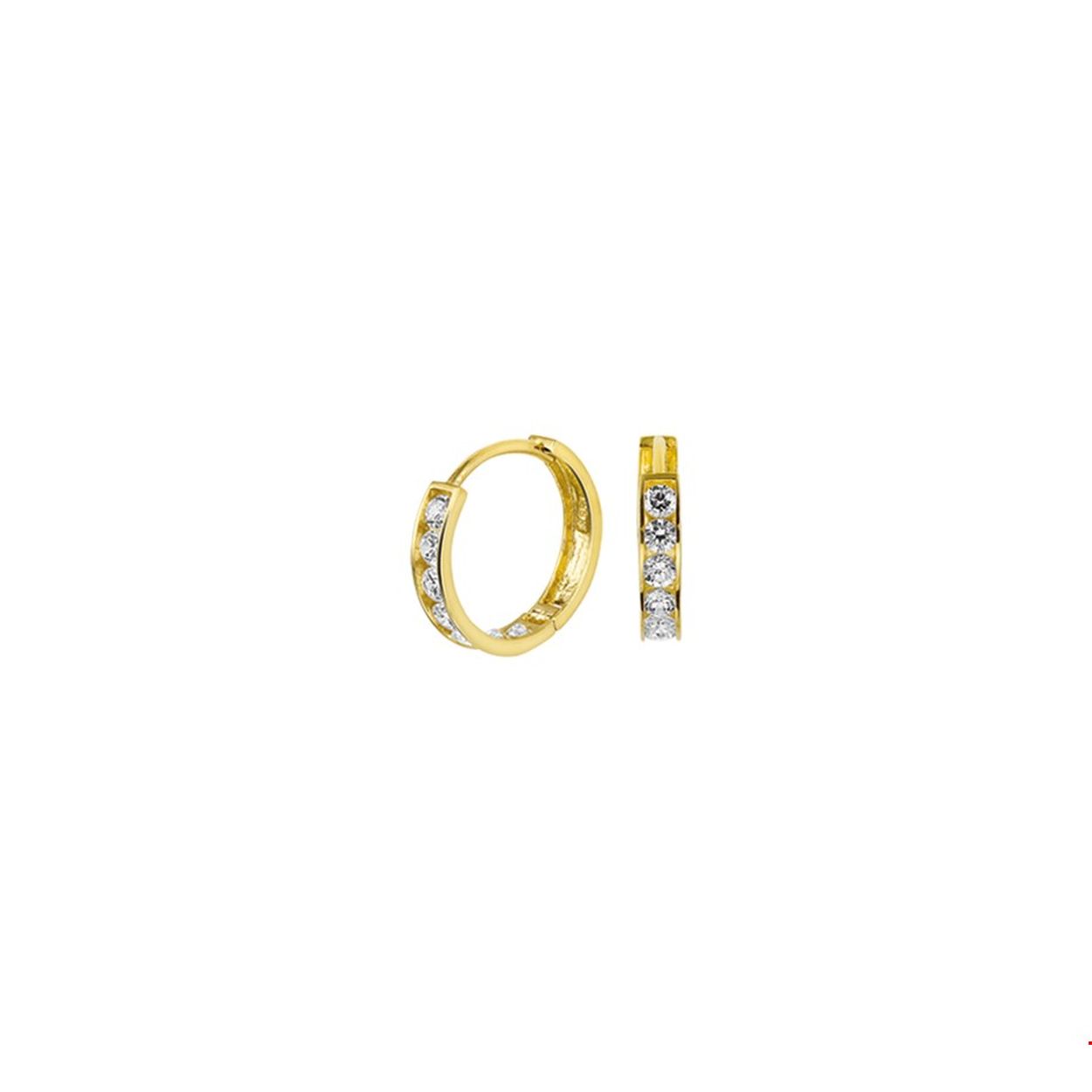 14k Geelgouden klapoorringen uitgevoerd met een schitterende zirkonia rij. De afmeting van de oorringen is 9x2mm.