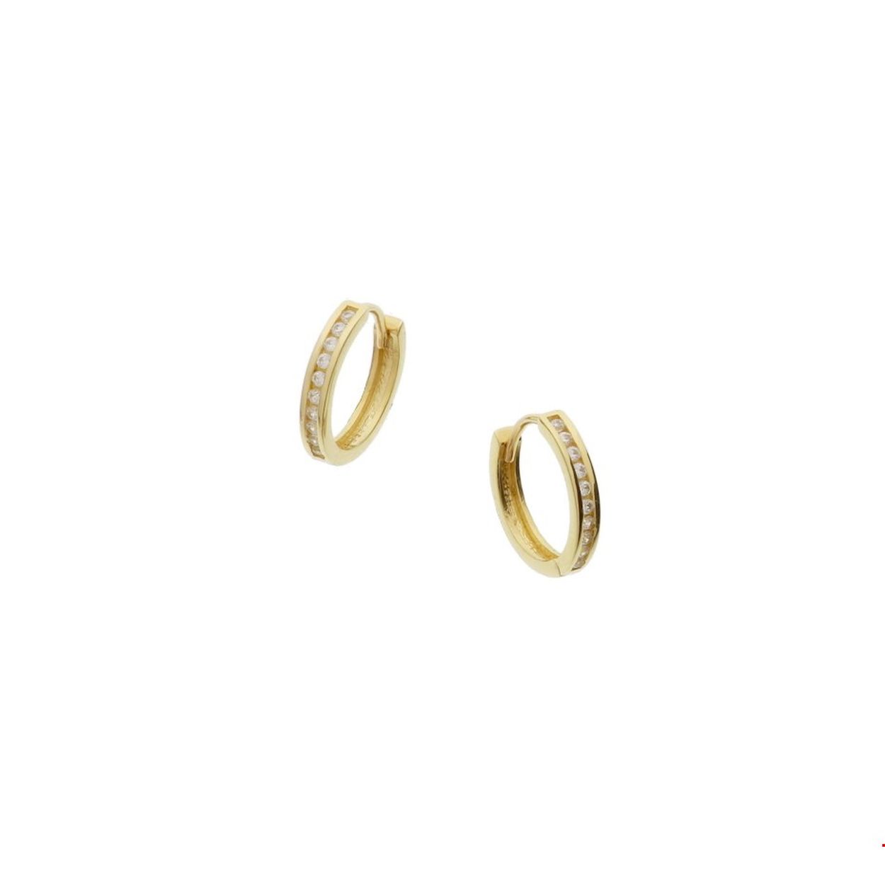 Prachtige 14 karaat geelgouden klapcreolen met zirkonia. Maat 13x2,5mm.
