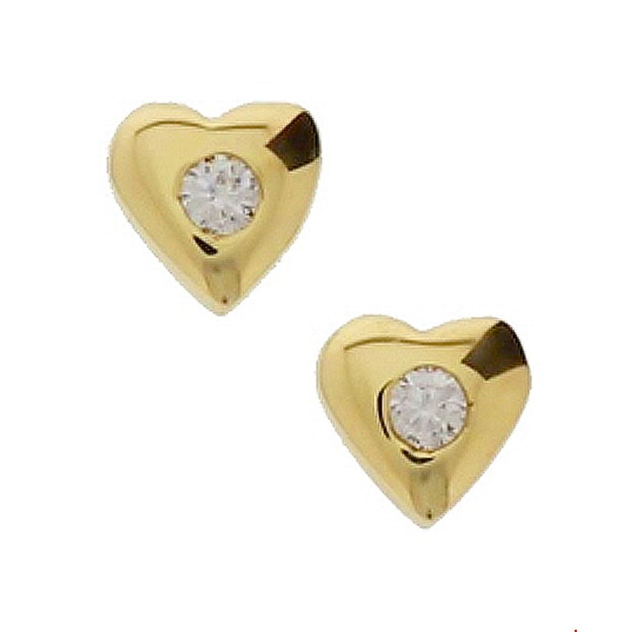 Beschrijving: Geelgouden oorknoppen met een hart en zirkonia. 
Doelgroep: dames
Breedte: 5 mm
Hoogte: 5 mm
Zetting: solitaire (kastzetting)
