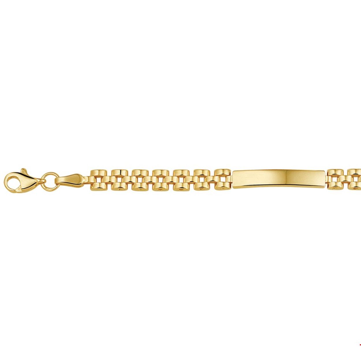 Beschrijving: Geelgouden graveerarmband. 
Verpakt per: 1
Doelgroep: dames
Breedte: 4.5 mm
Langste lengte: 19 mm