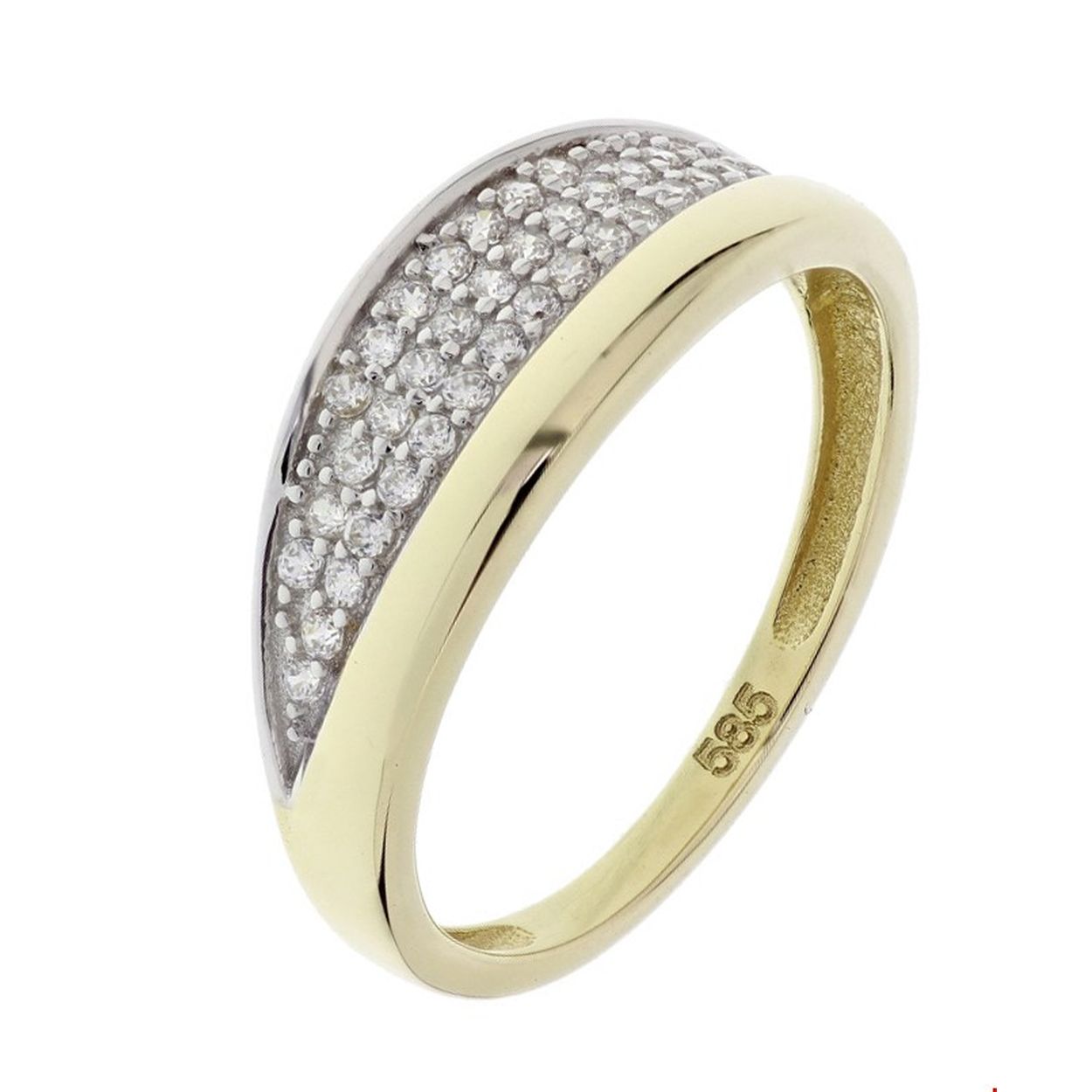 Geelgouden ring met zirkonia. 
Deze ring is in maat 17.5 (55), heeft u interesse in een andere maat? Neem dan contact met ons op.