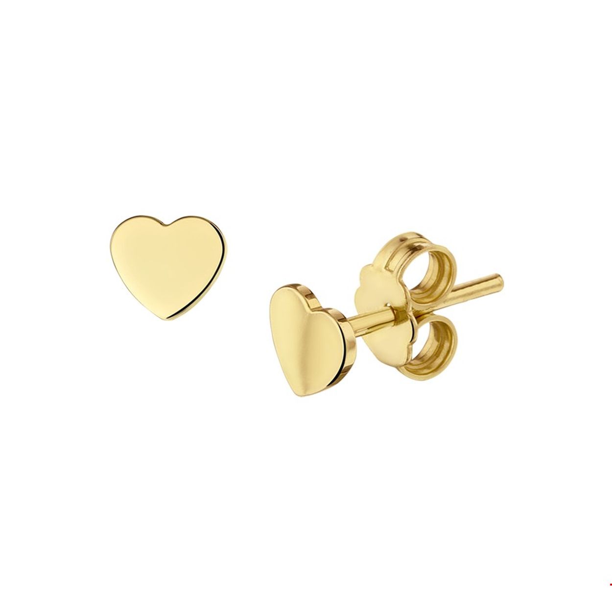 Geelgouden oorknoppen met een hart. 

Breedte: 5.5 mm
Hoogte: 5 mm