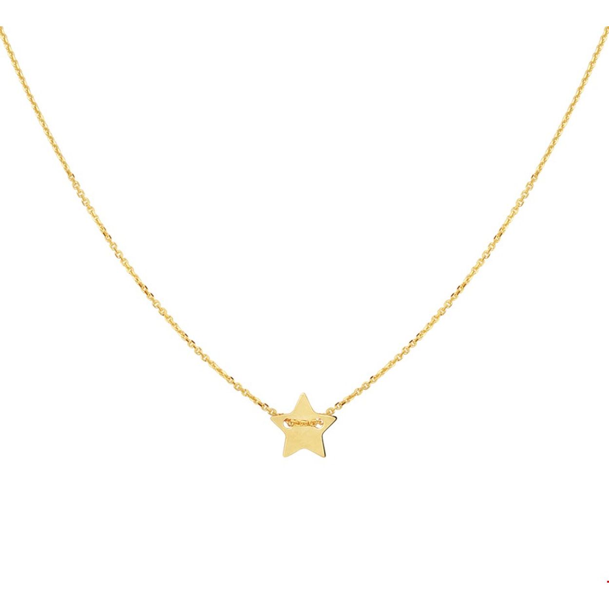 Dit geelgouden anker collier met ster heeft een lengte van 40 - 42cm en een schakelbreedte van 0.9mm. De ster heeft een afmeting van 8 x 8mm.