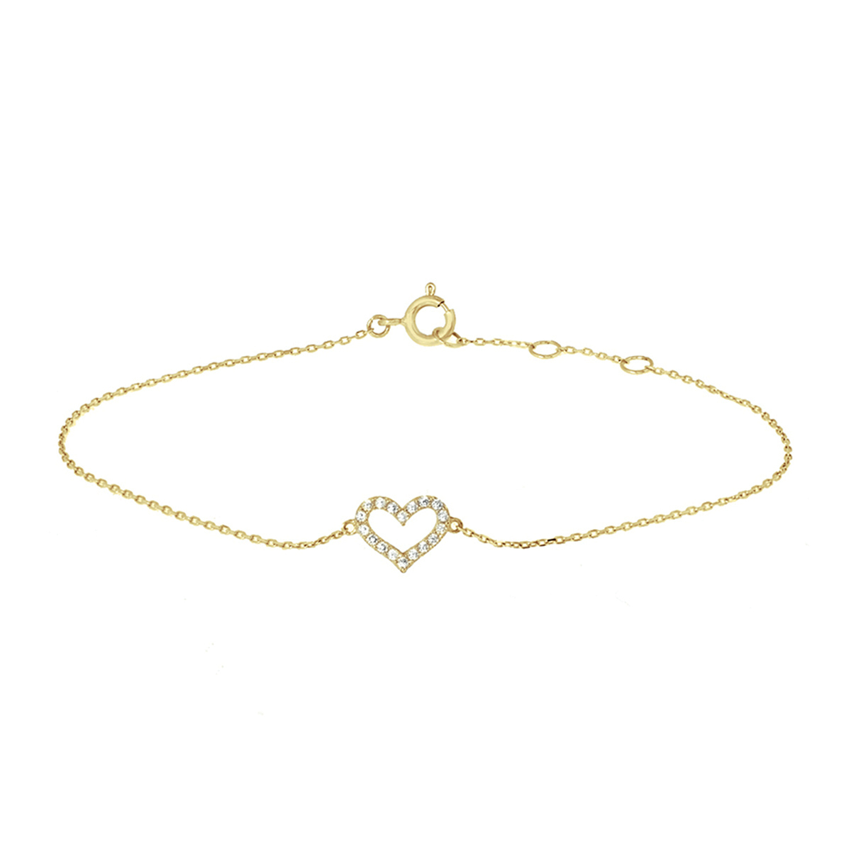 Armband hart met zirkonia lengte is 16.5 17.5 en 18.5 cm.