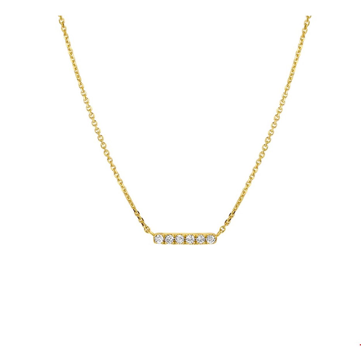 Geelgouden collier met balkje van diamant 0.07 ct. Met draaglengtes van 41 43 en 45cm en de schakelbreedte is 1.0mm.