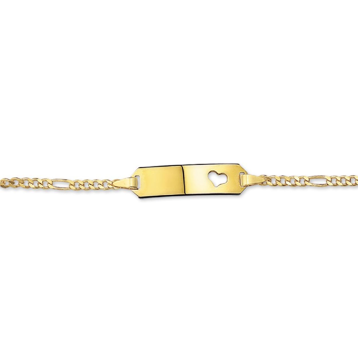 De armband is gemaakt van geelgoud en is goudkleurig. Het is een sieraad voor kinderen.