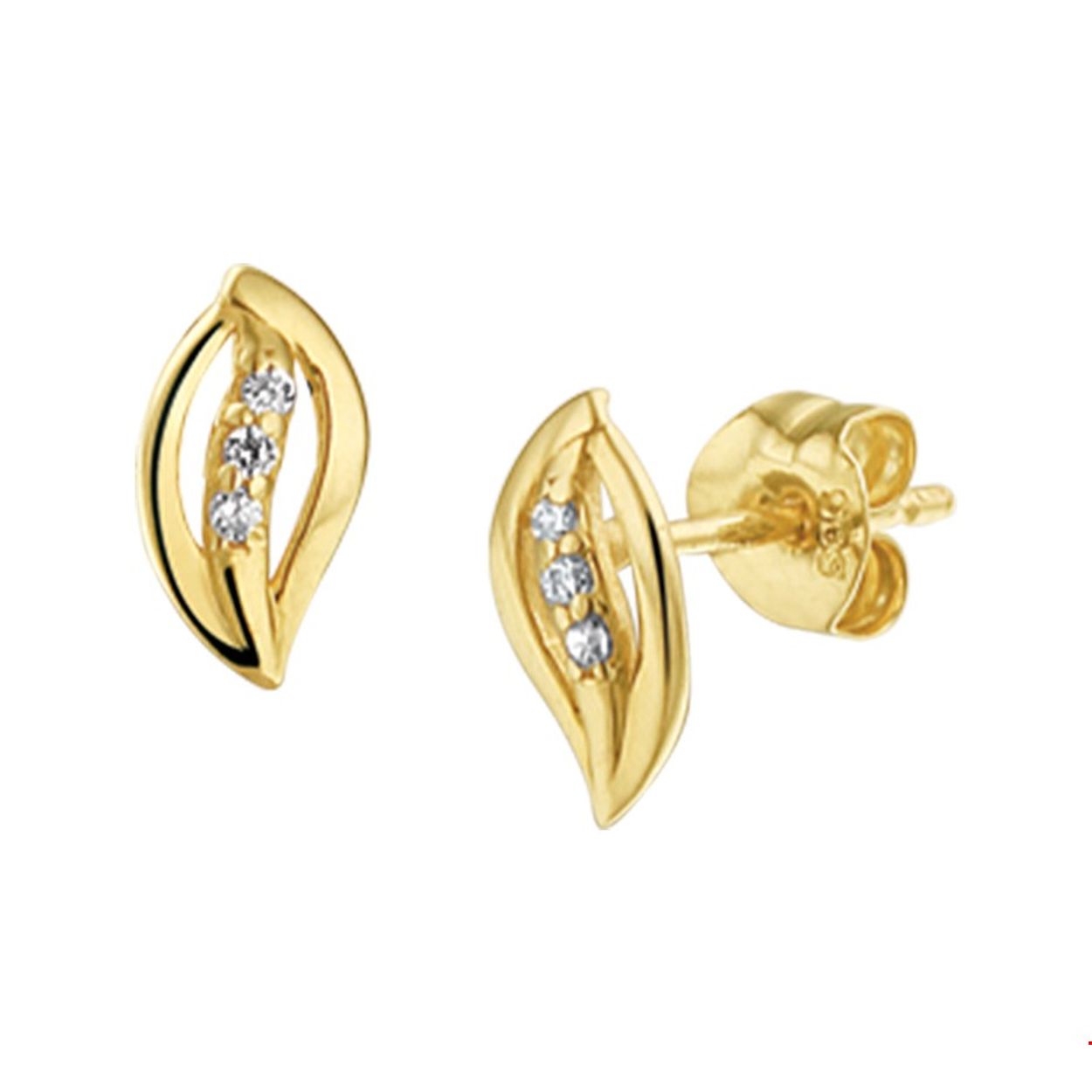 Beschrijving: Geelgouden oorknoppen met zirkonia.
Breedte: 4.5 mm. Hoogte: 8 mm. Zetting: entourage (rijzetting)