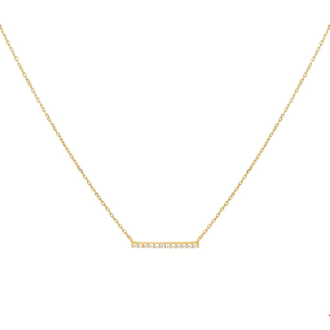 Beschrijving: Geelgouden collier met een balkje en zirkonia. De draaglengtes zijn 40 42 en 44 cm en schakelbreedte is 0.8mm.
Verpakt per: 1
Doelgroep: dames
Breedte: 16 mm
Kortste lengte: 40 mm
Langste lengte: 44 mm
Hoogte: 1.5 mm
Zetting: alliance (rijzetting)