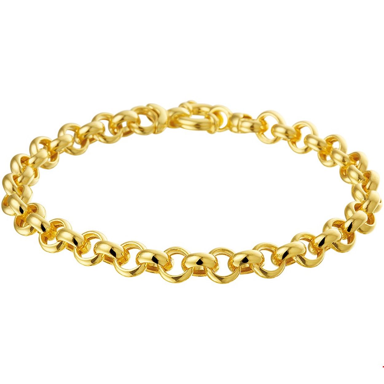 Geelgouden 14 krt armband met jasseron schakel. De armband heeft een mooie sluiting, een sier veerring. De lengte van de armband bedraagt 19.5cm en de schakelbreedte is 6.5mm. Maak het set compleet met   een schitterend bij passend  jasseron collier. 