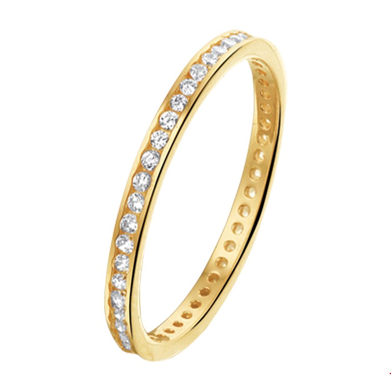 Deze chique geelgouden ring is uitgevoerd met briljant geslepen zirkonia in een luxe rijzetting. De ring heeft een scheenbreedte van 1,6mm en is verkrijgbaar in verschillende maten. Tip: Combineer deze ring met andere zirkonia sieraden uit onze collectie en maak zo een luxe set van bijelkaar passende sieraden.
Uniekenummer serie: 37674
Ringmaat: 17.75 mm (56)
Breedte: 1.6 mm
Zetting: alliance (rijzetting)