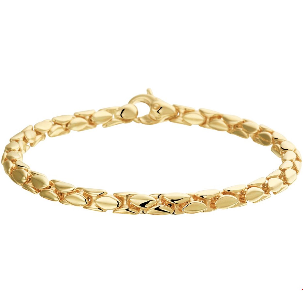 Geelgouden armband met 5mm breed fantasie schakel en een lengte van 19cm poli en hol uitgevoerd. De armband is te combineren met bijpassende sieraden uit onze collectie.
Breedte: 5 mm
Langste lengte: 19 mm