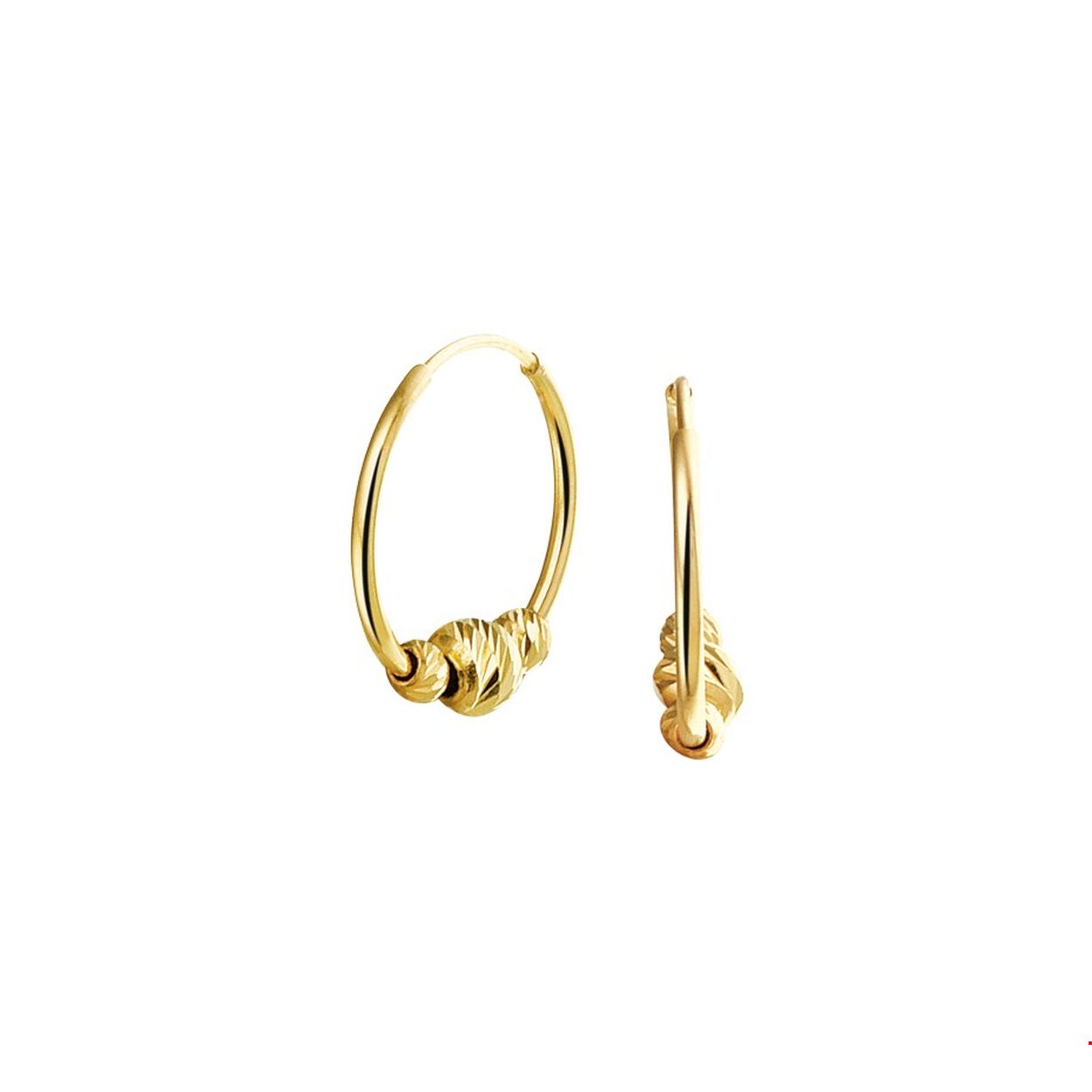 Beschrijving: Geelgouden creolen met een afmeting van 11x0.8mm uitgevoerd met 2 bolletjes van 2mm en 1 van 3mm. Door het simplistische design zijn deze creolen perfect te combineren met andere sieraden. Zo creeer je elke keer weer een nieuwe look!.
Verpakt per: 1
Doelgroep: dames
Breedte: 0.8 mm