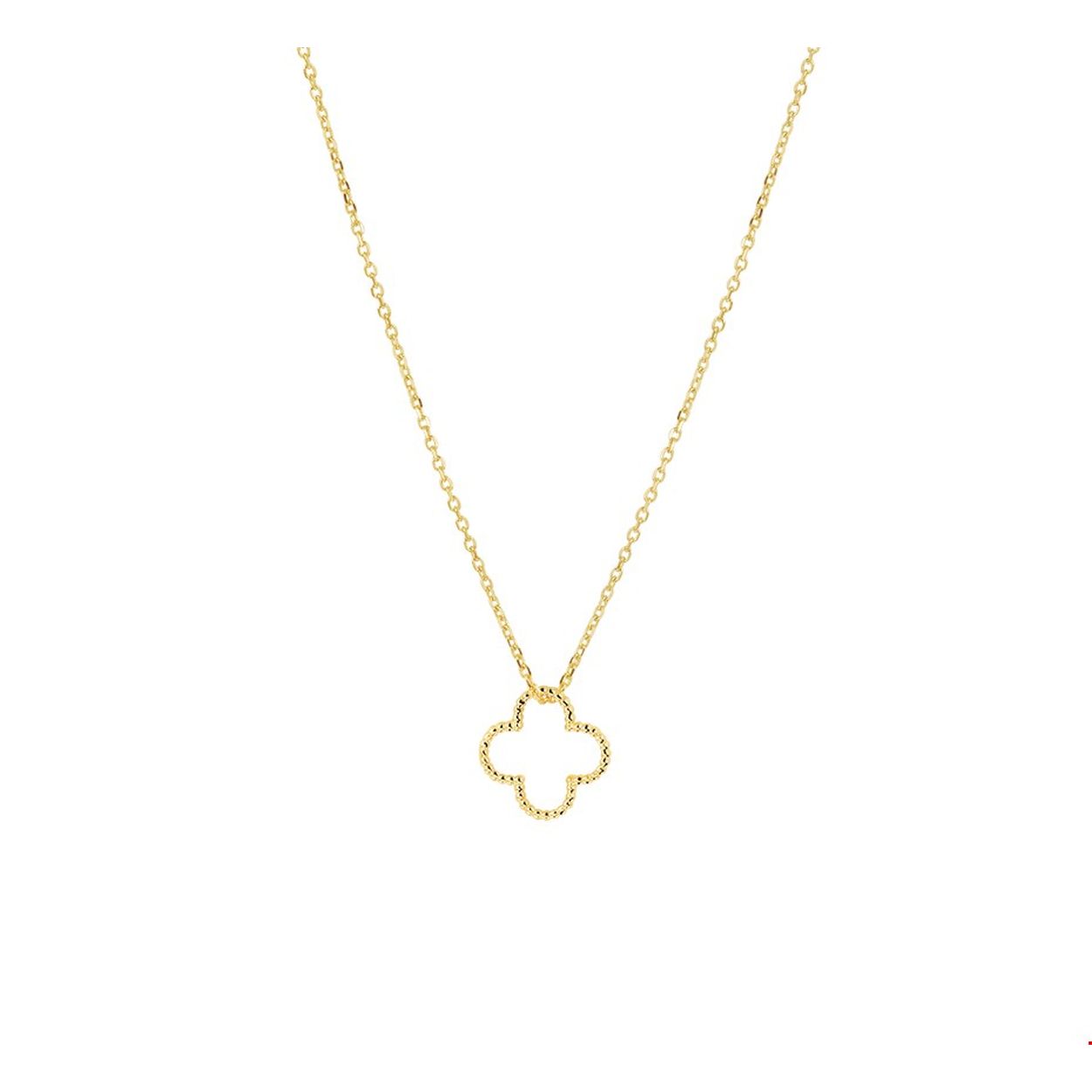 Trendy geelgouden anker collier met draaglengtes van 40 42 en 44cm uitgevoerd met een bloem hanger van 9x9mm. Het collier met hanger is te combineren met bijpassende sieraden uit onze collectie. Tip: Leuk om kado te geven! Maar zeker ook om kado te krijgen! Wenslijstje!!