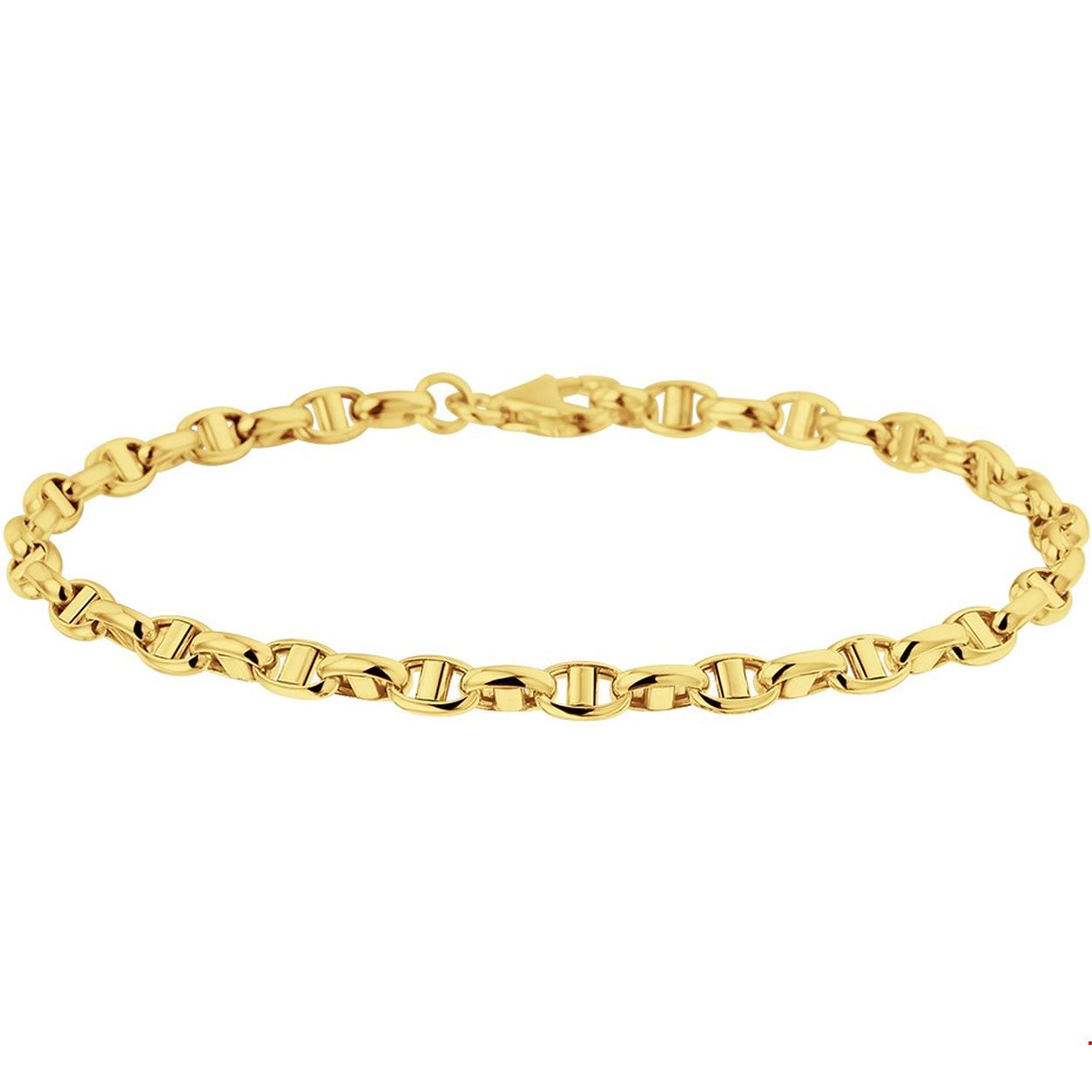 Geelgouden armband met jasseronschakel met balkje met een schakelbreedte van 3.5mm. De armband is te combineren met bijpassende sieraden uit onze collectie.