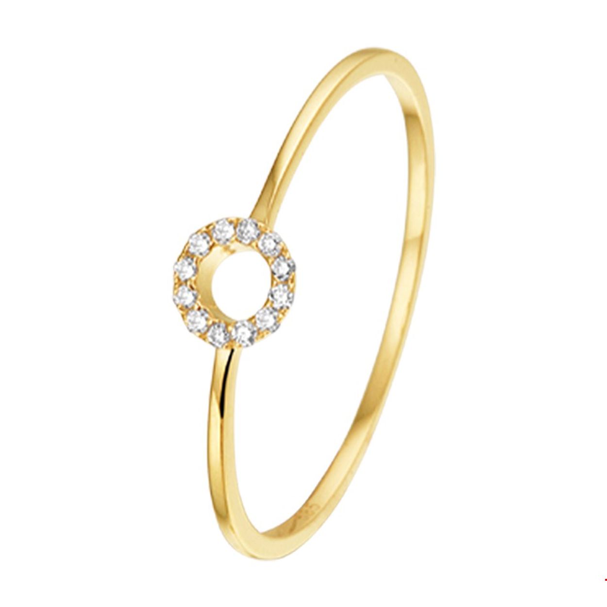 Trendy geelgouden ring  5mm breed en een scheen van 0.8mm uitgevoerd met een luxe rijzetting van briljant geslepen diamant 0.05ct. De ring is te combineren met bijpassende sieraden uit onze collectie. Door het simplistische moderne design is deze ring gemakkelijk te combineren met andere sieraden. Zo maak je elke keer weer een nieuwe look!. Tip: Leuk om kado te doen want diamonds are girls best friend!