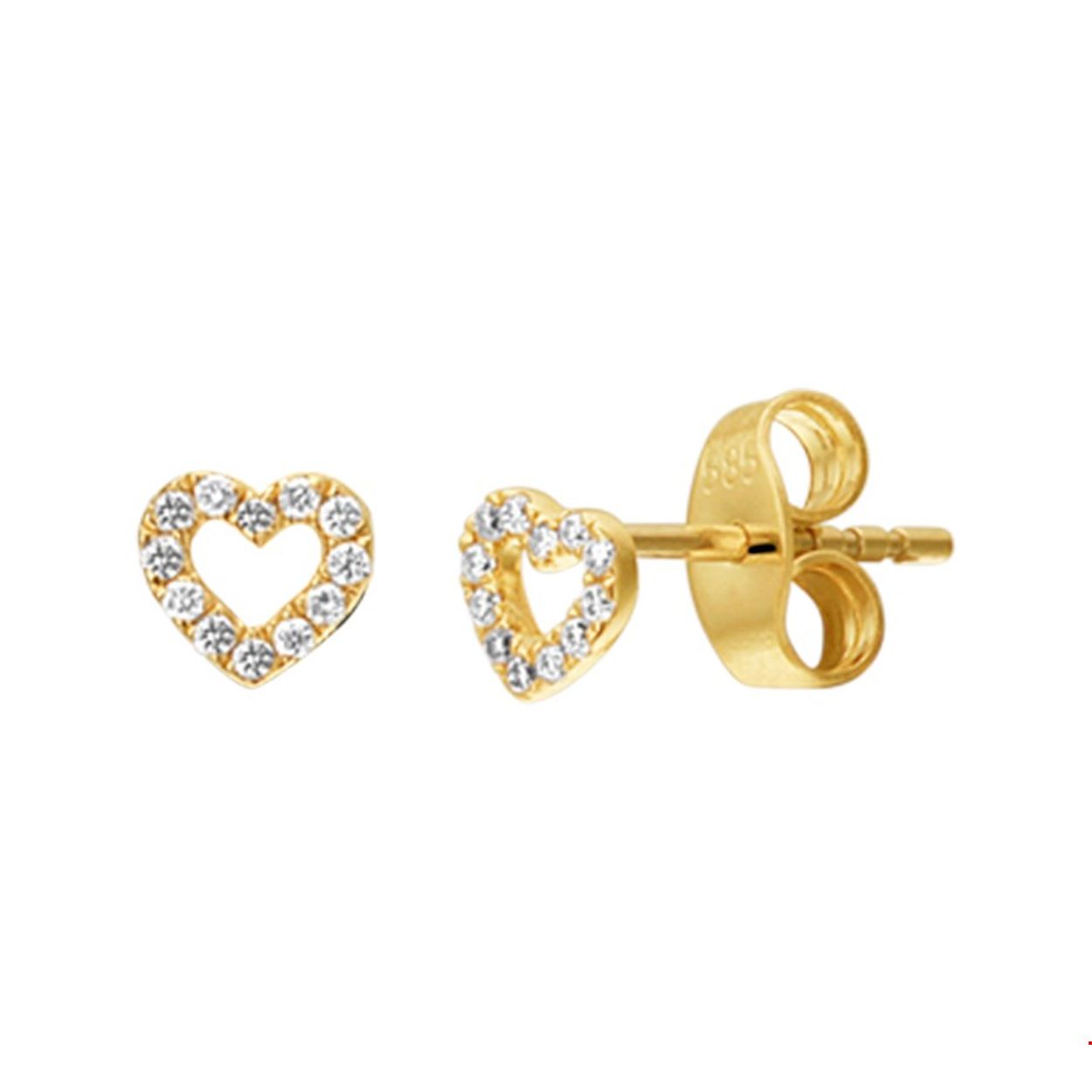 Geelgouden oorknoppen in de vorm van een hart uitgevoerd met een luxe rijzetting van briljant geslepen diamant 0.07ct. Combineer deze oorknoppen met de bijbehorende sieraden uit onze collectie voor een oogverblindende set. 