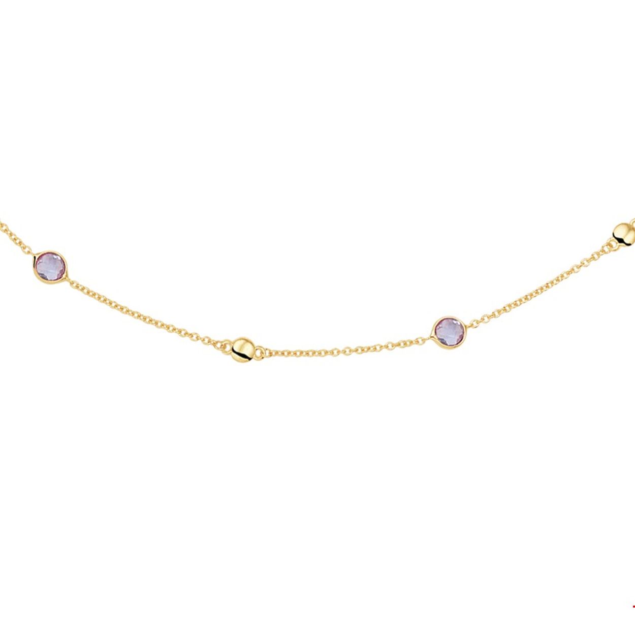 Stijlvol geelgouden anker collier met een lengte van 41cm en een extensie van 3cm uitgevoerd met poli rondjes en amethyst in een zetkast van 4.5mm. Het collier is uit te breiden met bijpassende sieraden uit onze collectie. De schitterende amethyst stenen maken het collier tot een ware eyecatcher.