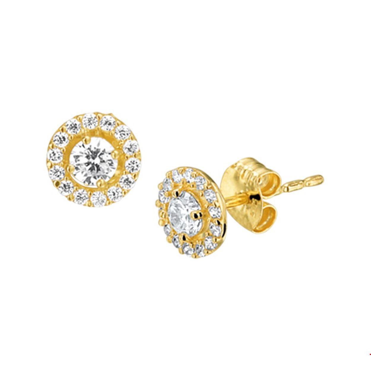 Chique geelgouden oorknoppen met een diameter van 6mm uitgevoerd met een briljant geslepen zirkonia van 3mm omringd door een luxe rozet van briljant geslepen zirkonia. Door de luxe rozet en de sprankelende details geven deze oorknoppen u een chique uitstraling. Tip: Combineer deze oorknoppen met sieraden uit onze collectie of vanuit je eigen stash en creëer zo elke keer weer een nieuw look!.
Verpakt per: 1Zetting: entourage (rijzetting)
