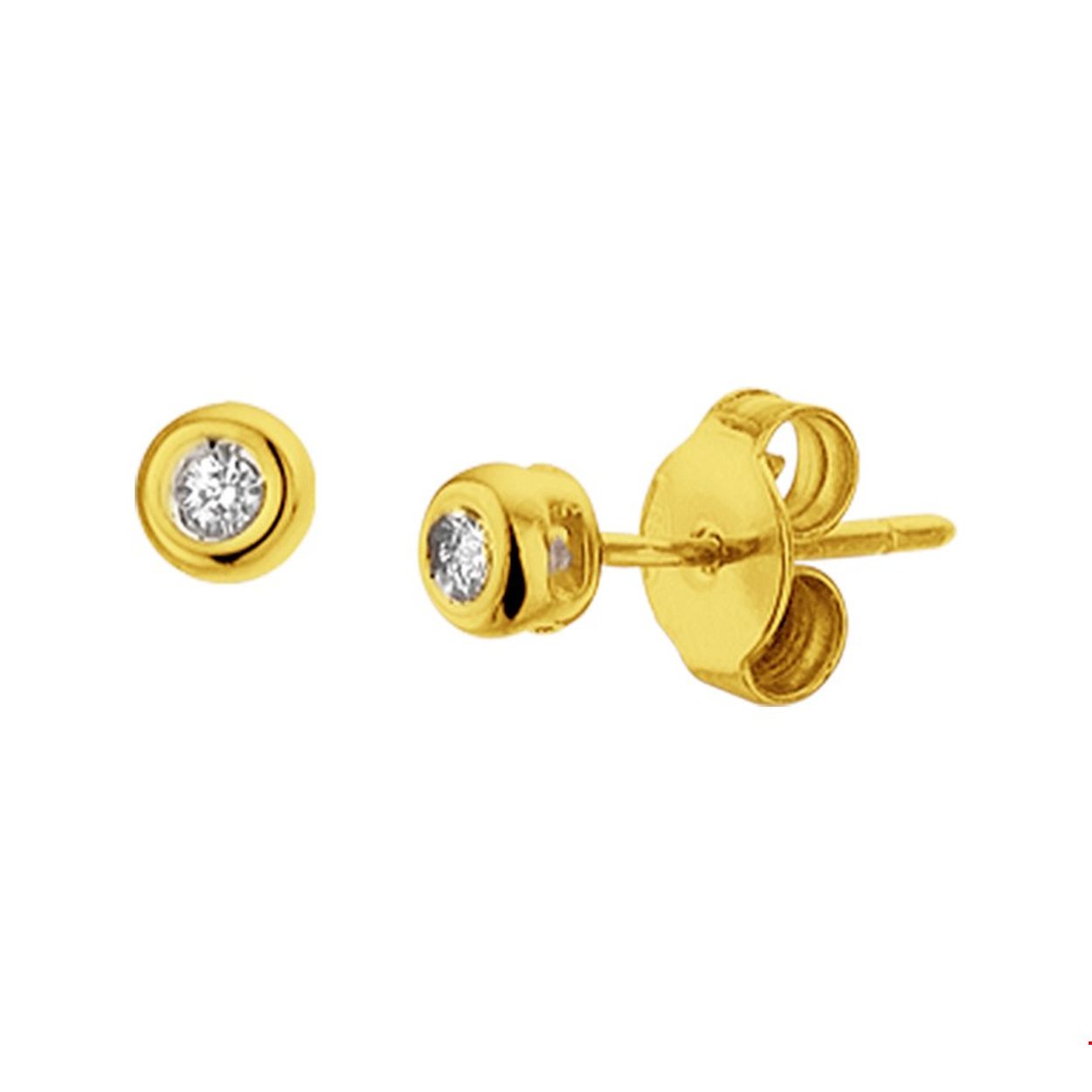 Geelgouden oorknoppen met een diameter van 4mm en uitgevoerd met 2 briljant geslepen diamanten van 0.02ct. Door het simplistische model zijn deze oorknoppen goed te combineren met andere sieraden. Tip: Diamonds are girls best friend en dus een perfect kado! Gegarandeerd dat ze het een prachtig gebaar vindt.