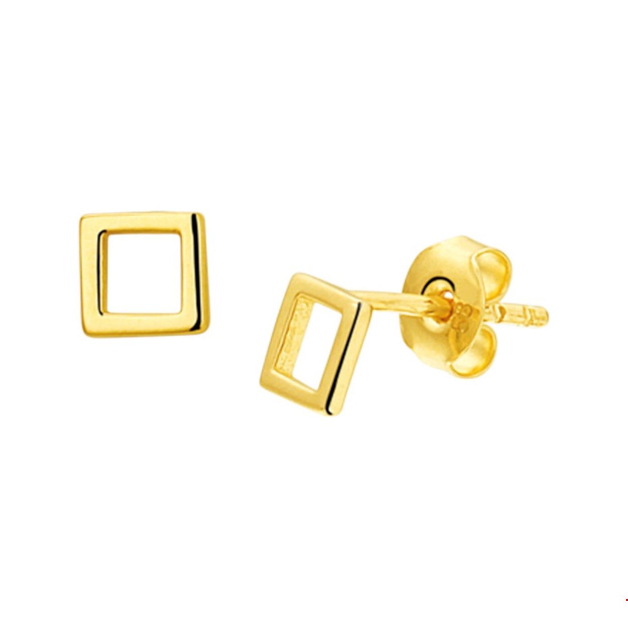 Schattige geelgouden oorknoppen met een afmeting van 5x5mm in de vorm van een vierkant uitgevoerd met een stevige poussette sluiting. Tip: Door het minimalistische design zijn deze oorknoppen perfect te combineren met andere sieraden uit jou stash!. Zo creeer je elke keer weer een nieuwe look!.