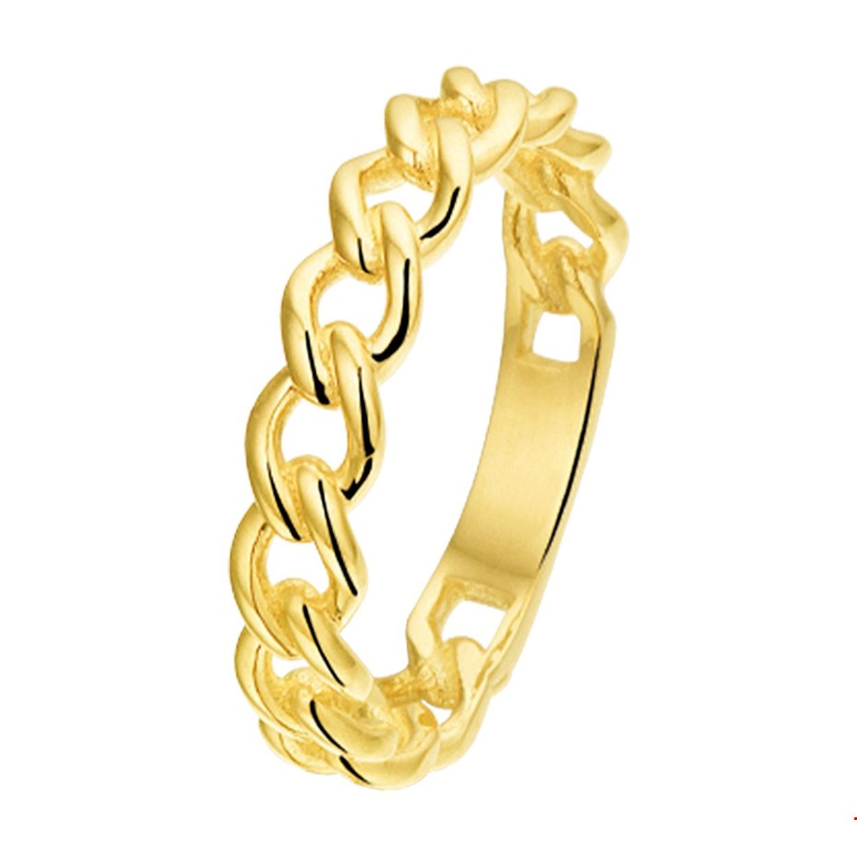 Geelgouden ring van 4mm breed uitgevoerd in een gourmet schakelmotief.
