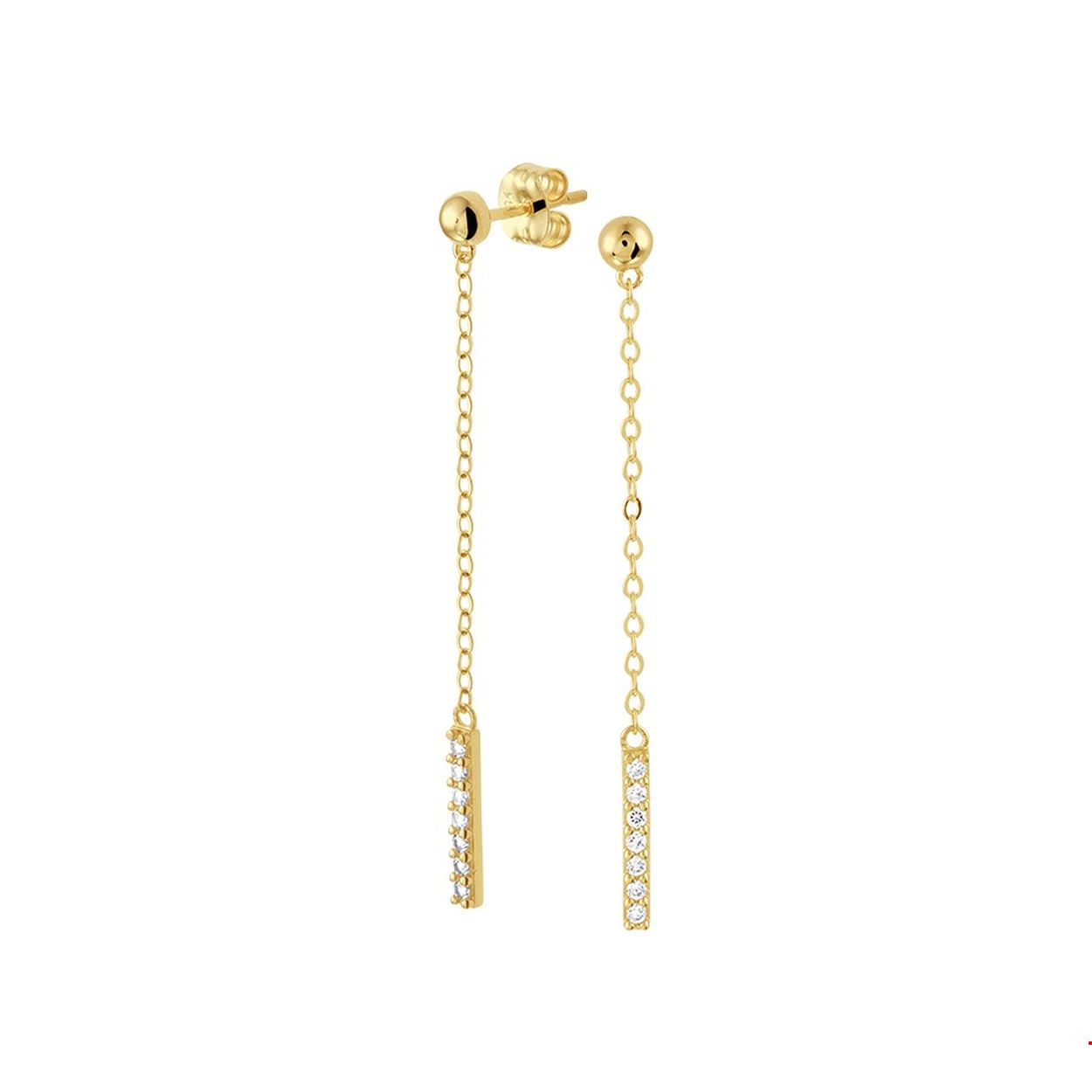 Beschrijving: Geelgouden oorhangers met een totale hoogte van 4cm uitgevoerd met briljant geslepen zirkonia in een balkje van 11.8x1.6mm.
Verpakt per: 1
Doelgroep: dames
Breedte: 1.6 mm
Hoogte: 40 mm
Zetting: alliance (rijzetting)