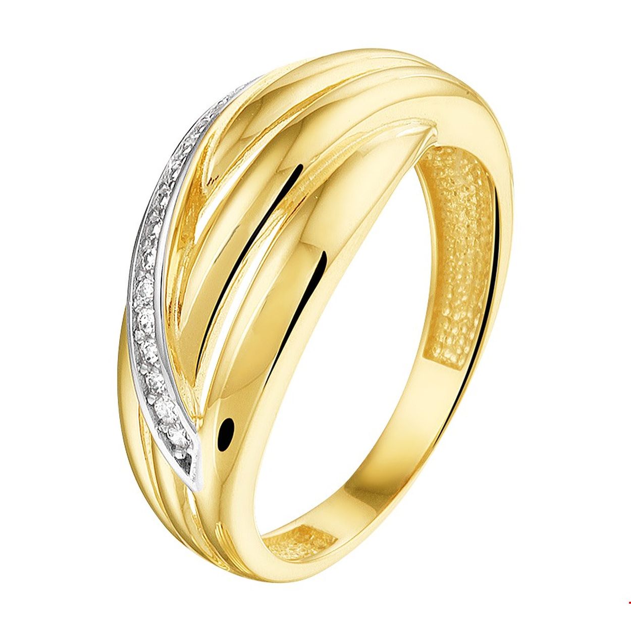 14 karaat geel met witgoud gecombineerde dames fantasie ring met zirkonia's.