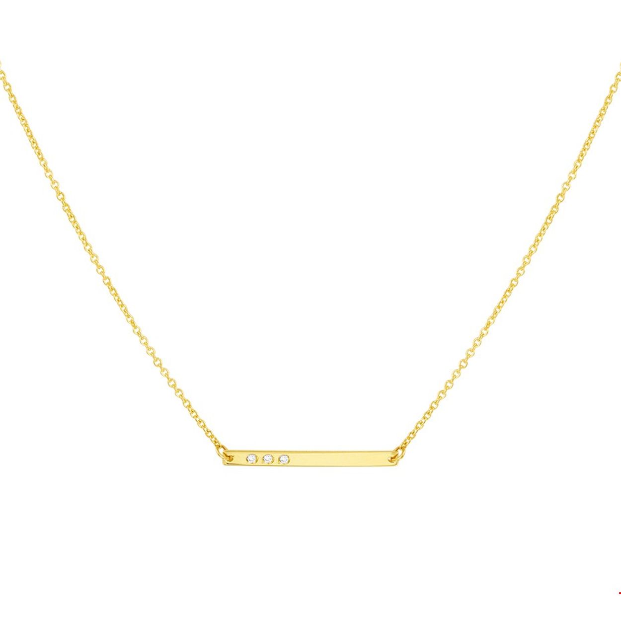 Stijlvol geelgouden 0.9mm anker collier met draaglengtes van 41 43 en 45cm. Uitgevoerd met een luxe rijzetting van briljant geslepen diamant 0.015ct. en een trendy balkje van 2x20mm. Het collier heeft een stevige karabijn sluiting en is te combineren met bijpassende sieraden uit onze collectie.
Breedte: 20 mm Lengte 41 cm - 45cm
Hoogte: 2 mm