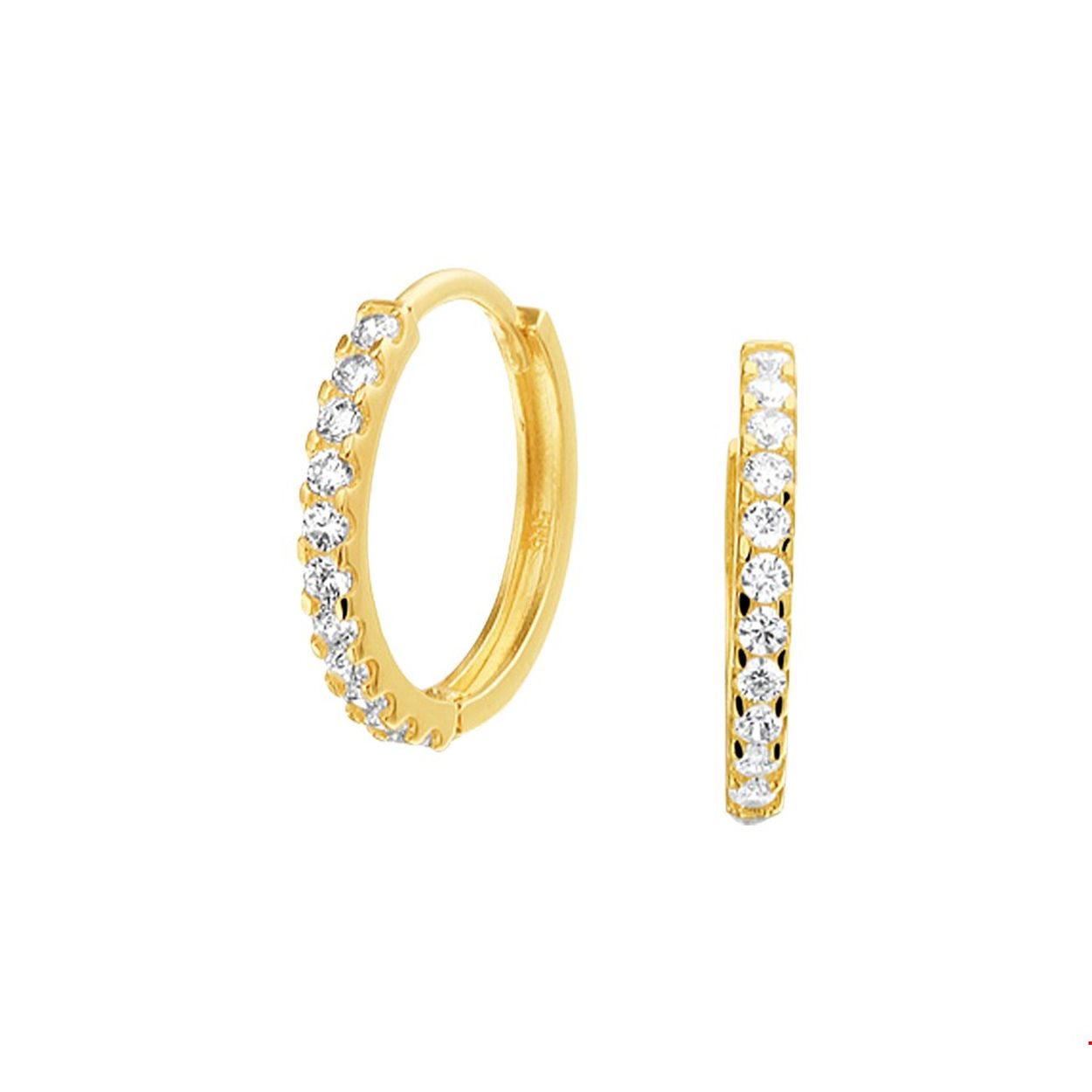 Chique 14krt geelgouden klapcreolen van 14.5x1.5mm uitgevoerd met een luxe rijzetting van briljant geslepen zirkonia. De klapcreolen zijn verder uitgevoerd met een stevige scharnier sluiting. 
Tip: Combineer deze klapcreolen met andere sieraden uit onze collectie en creeer zo een schitterende set!