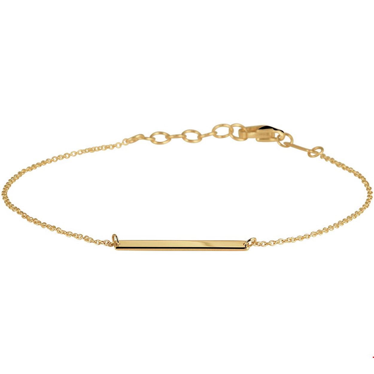 Geelgouden anker armband uitgevoerd met een trendy balkje van 2x20mm. De armband heeft draaglengtes van 16.5 17.5 en 18.5cm en is uitgevoerd met een stevige karabijn sluiting.
Breedte: 20 mm Lengte: 16.5 cm- 18.5 cm
Hoogte: 2 mm