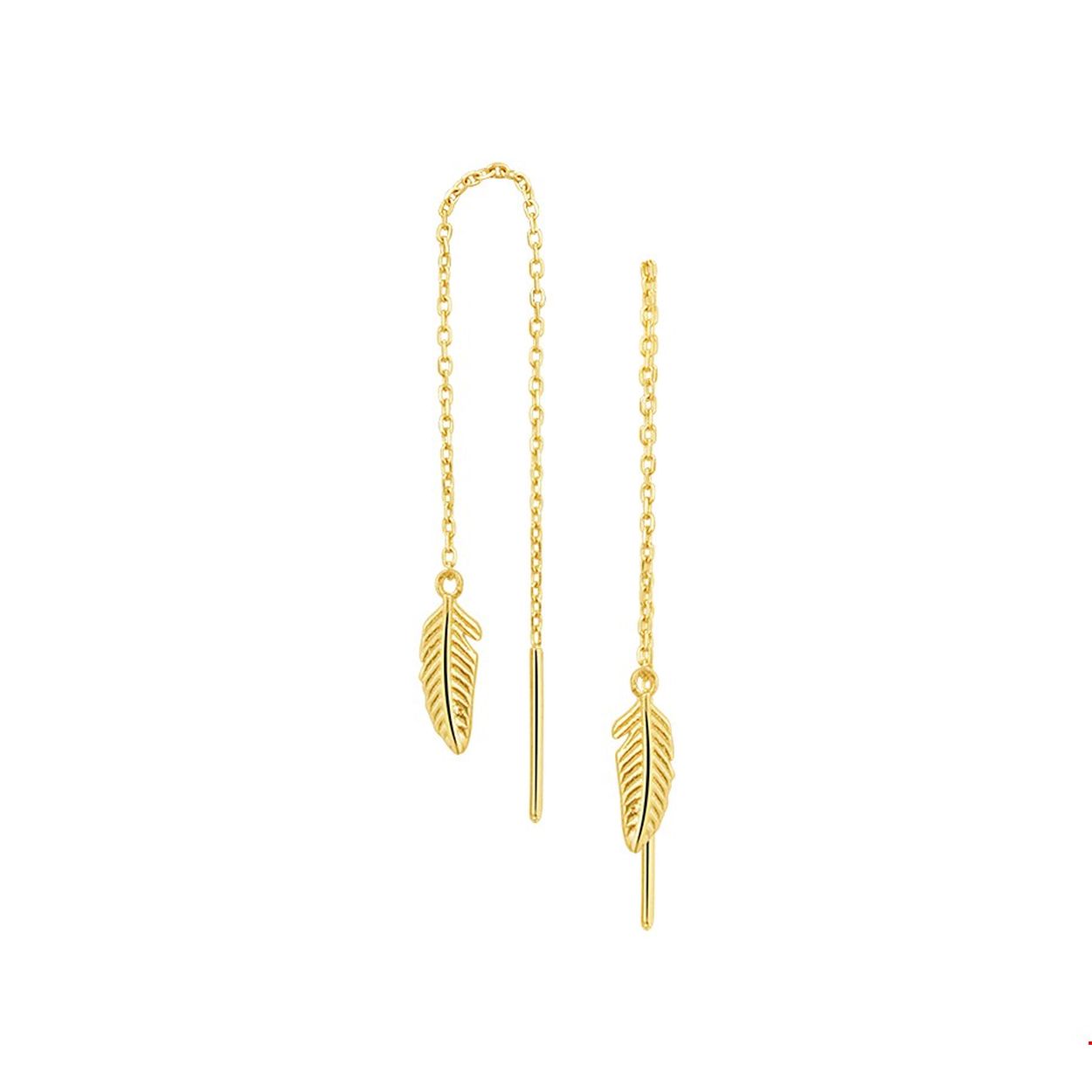 Beschrijving: Geelgouden doortrekoorbellen met een totale lengte van 7cm uitgevoerd met trendy veren van 10x3.5mm.
Verpakt per: 1
Doelgroep: dames
Breedte: 3.5 mm
Hoogte: 70 mm