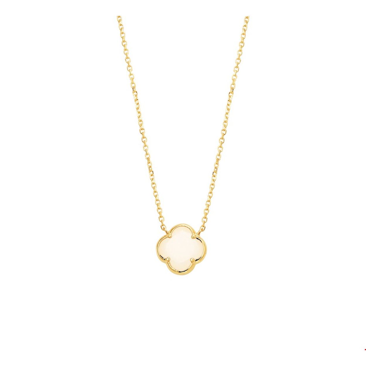 14krt Geelgoud Collier + Hanger Wit Kwarts 
Beschrijving: Fijn geelgouden 1.1mm anker collier met draaglengtes van 41-43-45cm. Het collier is uitgevoerd met een bloem die ingelegd is met een mooie wit kwarts. Het collier heeft een karabijn sluiting.
Verpakt per: 1
Doelgroep: dames
Breedte: 10.5 mm
Kortste lengte: 41 mm
Langste lengte: 45 mm
Hoogte: 10.5 mm
Zetting: entourage (kastzetting)