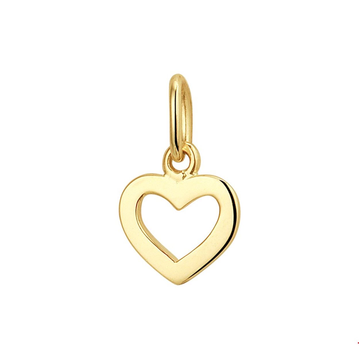 Geelgouden hanger met een open hart van 7x8mm en uitgevoerd met een stevig hangoog. Tip: Leuk om kado te doen aan dierbare of geliefde!. Gegarandeerd dat ze het hart zal waarderen.