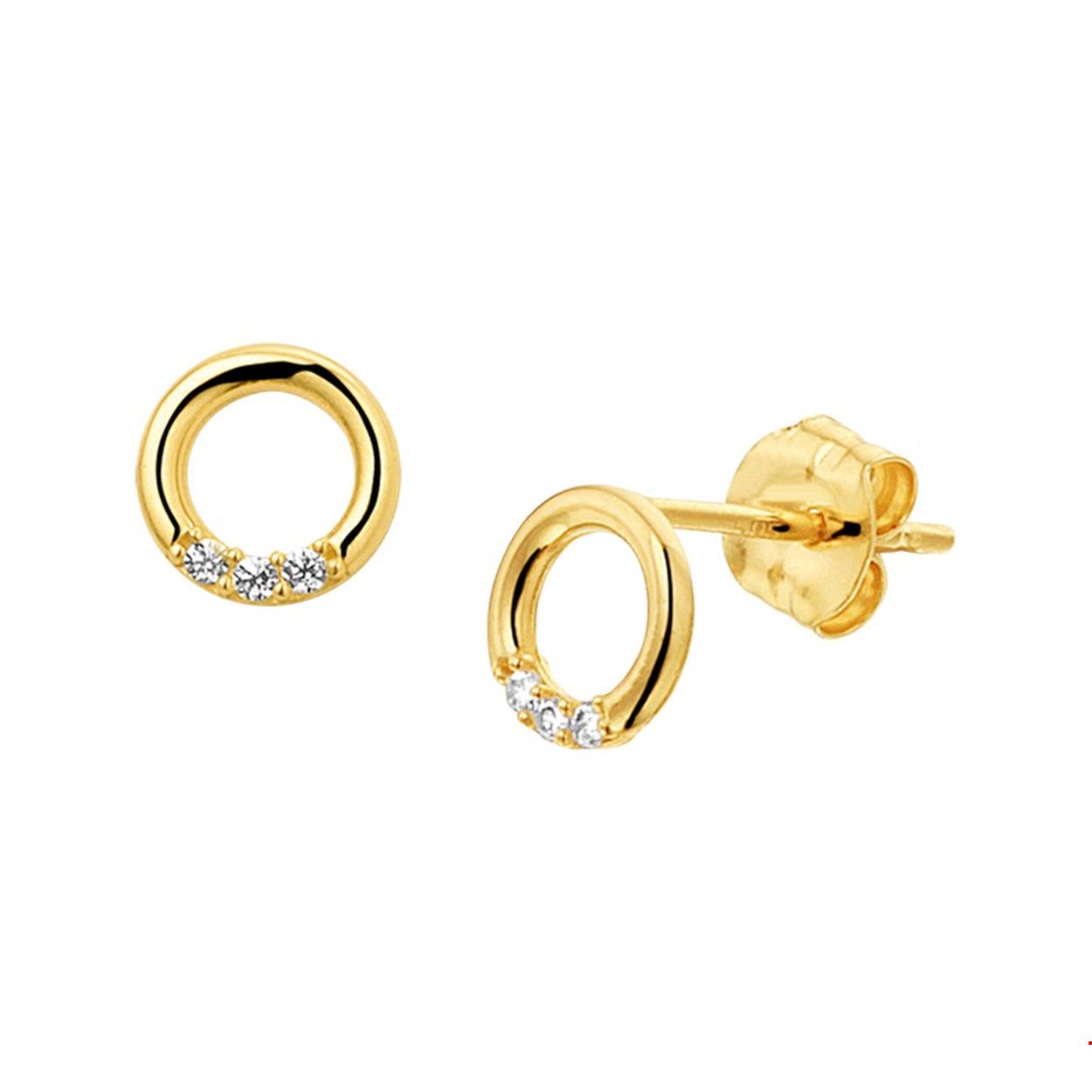 Beschrijving: Trendy geelgouden oorknoppen met een diameter van 5.5mm uitgevoerd met een schitterende zirkonia rij en een stevige poussette sluiting. De hippe oorknoppen hebben een tijdloos ontwerp en kunnen gemakkelijk gecombineerd worden met andere sieraden.
Zetting: entourage (rijzetting)
