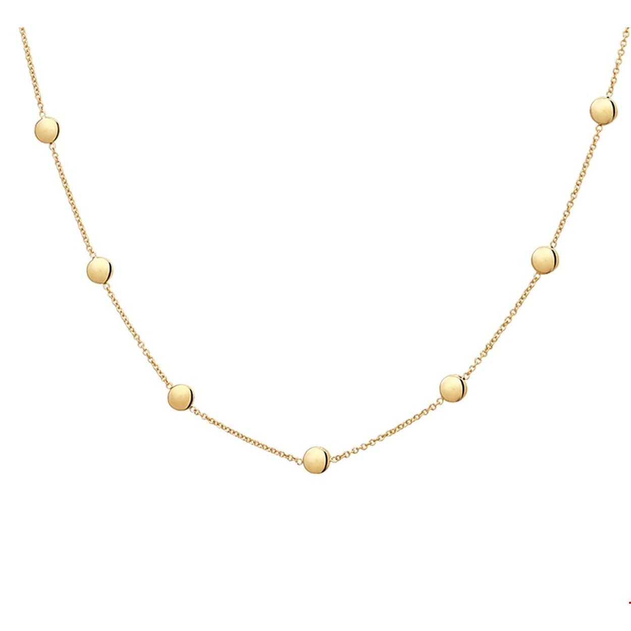 Trendy geelgouden anker collier met draaglengtes van 42 en 45cm uitgevoerd met 13 rondjes van 5mm. Tip: Dit collier is perfect te combineren met bijpassende sieraden uit onze collectie.