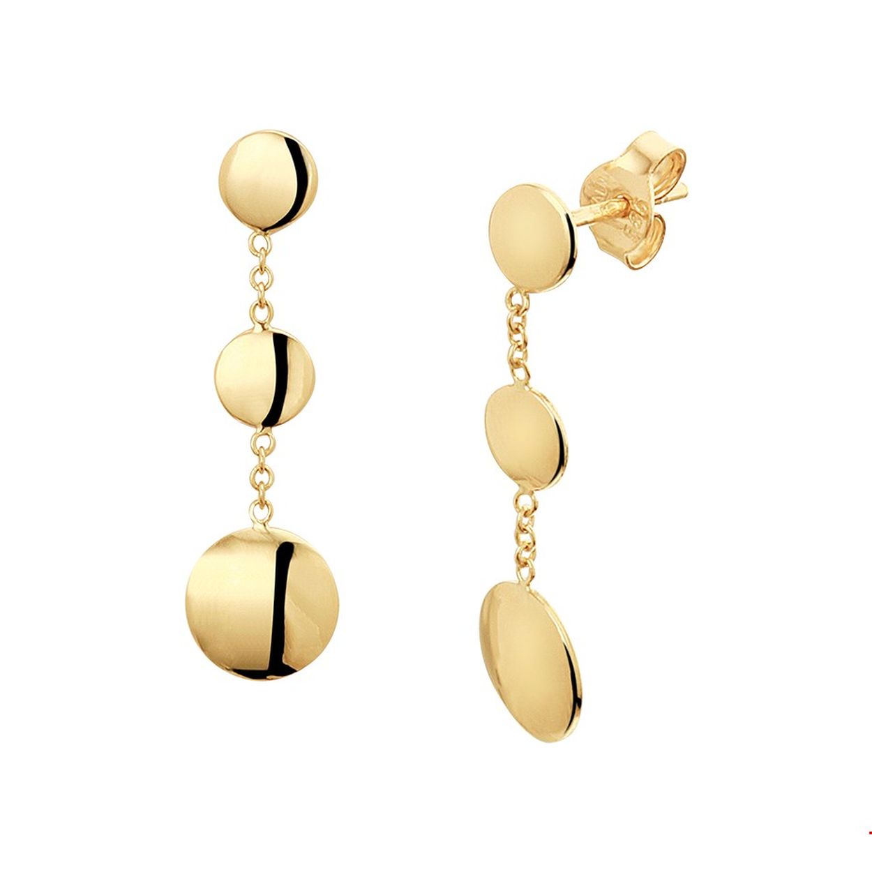 Beschrijving: Trendy geelgouden oorhangers met een totale lengte van 2.8cm uitgevoerd met drie poli afgewerkte rondjes van 5 en 8mm. Door de eenvoud en het verfijnde ontwerp kunnen deze oorhangers perfect worden gedragen met andere sieraden uit onze collectie of vanuit je eigen stash!.
Verpakt per: 1
Doelgroep: dames
Hoogte: 28 mm