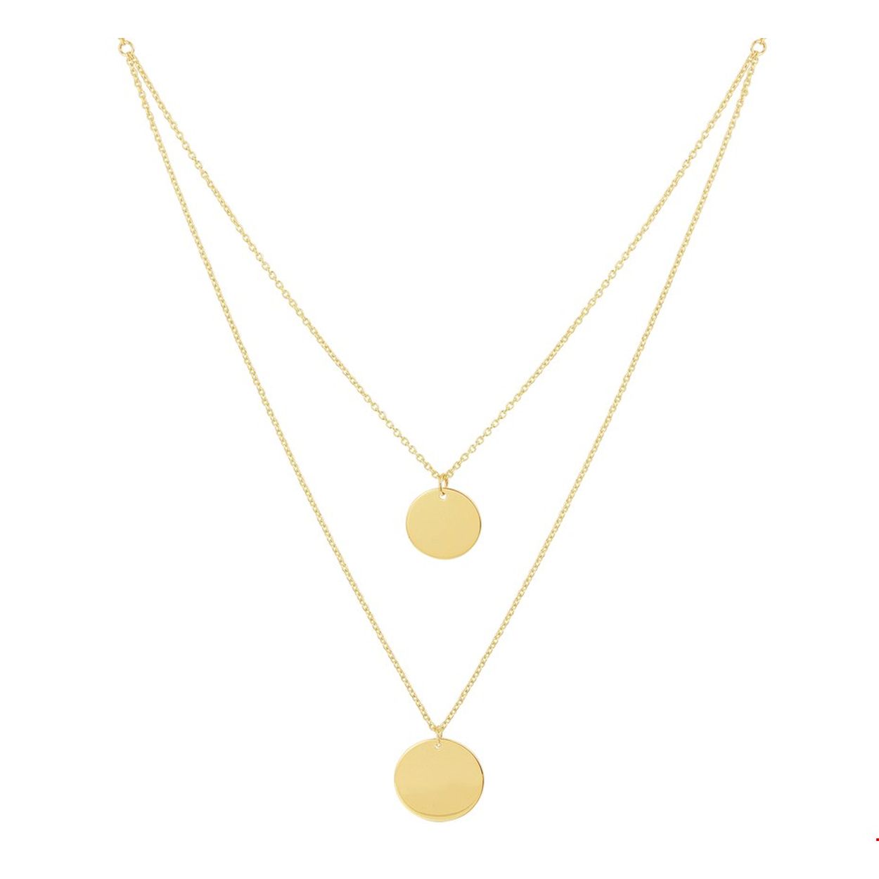 Deze layered geelgouden anker collier is helemaal van deze tijd. Het collier heeft twee rondjes van 10mm en 12mm en kan gedragen worden op 41, 43 en 45cm.  Door het simplistische design is het gemakkelijk te combineren met andere gouden sieraden.