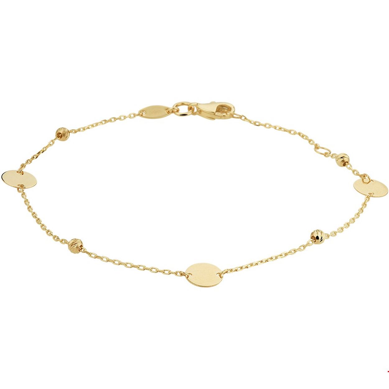 Trendy 14k geelgouden 0.9mm anker armband met draaglengtes van 17 en 19cm. Uitgevoerd met rondjes van 6.5mm en bolletjes van 2.5mm. De armband heeft een karabijn sluiting en is goed te combineren met bijpassende sieraden uit onze collectie.