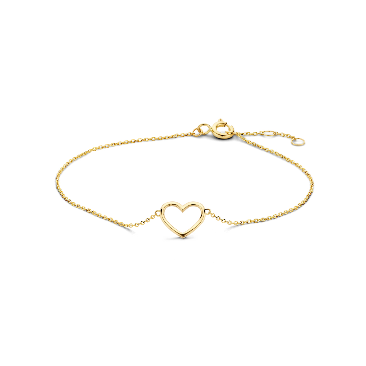 14.kt gouden armband met hartje 16-18 cm