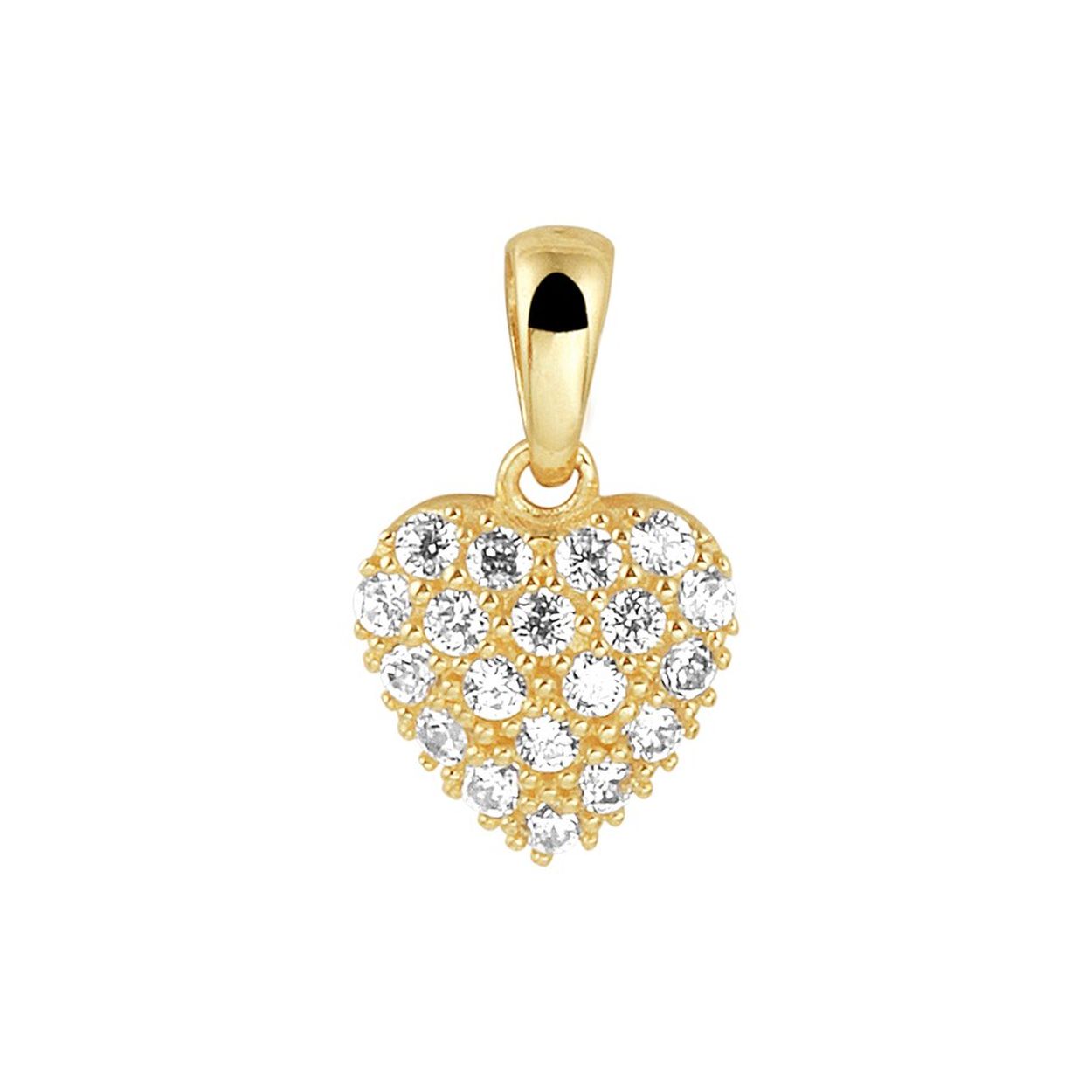 Geelgouden hanger in de vorm van een hart vol met schiterende zirkonia. Het hartje heeft afmetingen van 7x7mm en is uitgevoerd met een stevig hangoog. Tip: Leuk om kado te geven aan een dierbare of geliefde.