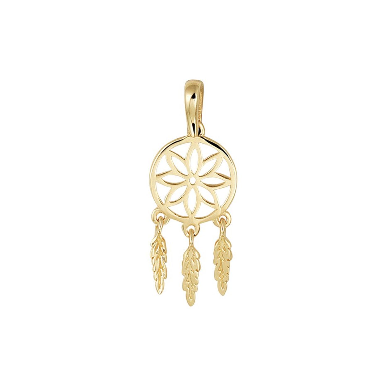 Trendy geelgouden hanger in de vorm van een droomvanger met een totale hoogte van 23mm uitgevoerd met een stevig hangoog. De dreamcatcher heeft een symbolische betekenis en is goed te combineren met een bijpassend collier uit onze collectie. Tip: Leuk om kado te geven!
Hoogte: 23 mm