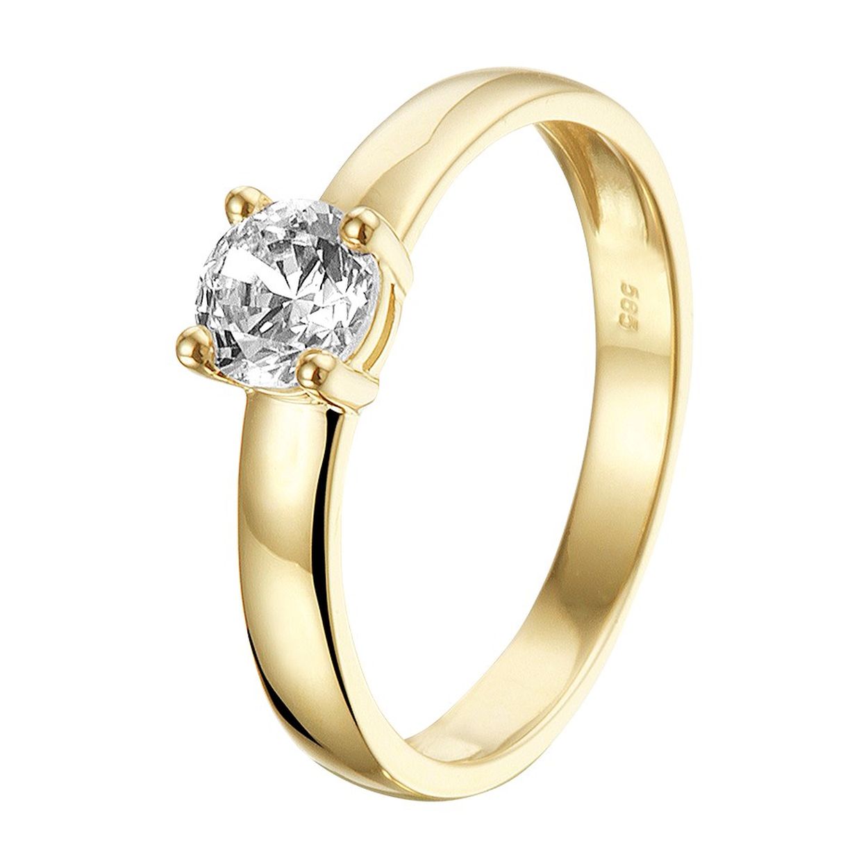 Stijlvolle geelgouden ring met een schitterende zirkonia van 5mm. Tip: Combineer deze ring met bijpassende sieraden uit onze collectie of vanuit je eigen stash en creeer zo elke keer weer een nieuwe look.
