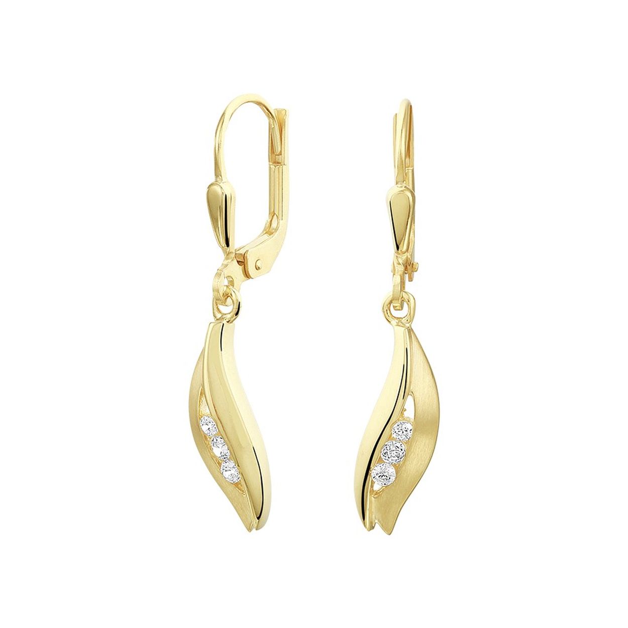 Beschrijving: Sierlijke geelgouden oorhangers met schitterende details zoals de sprankelende zirkonia rij en de poli/matte afwerking. De oorhangers hebben een totale hoogte van 3cm.
Verpakt per: 1
Doelgroep: dames
Breedte: 5.4 mm
Hoogte: 30 mm
Zetting: entourage (rail zetting)