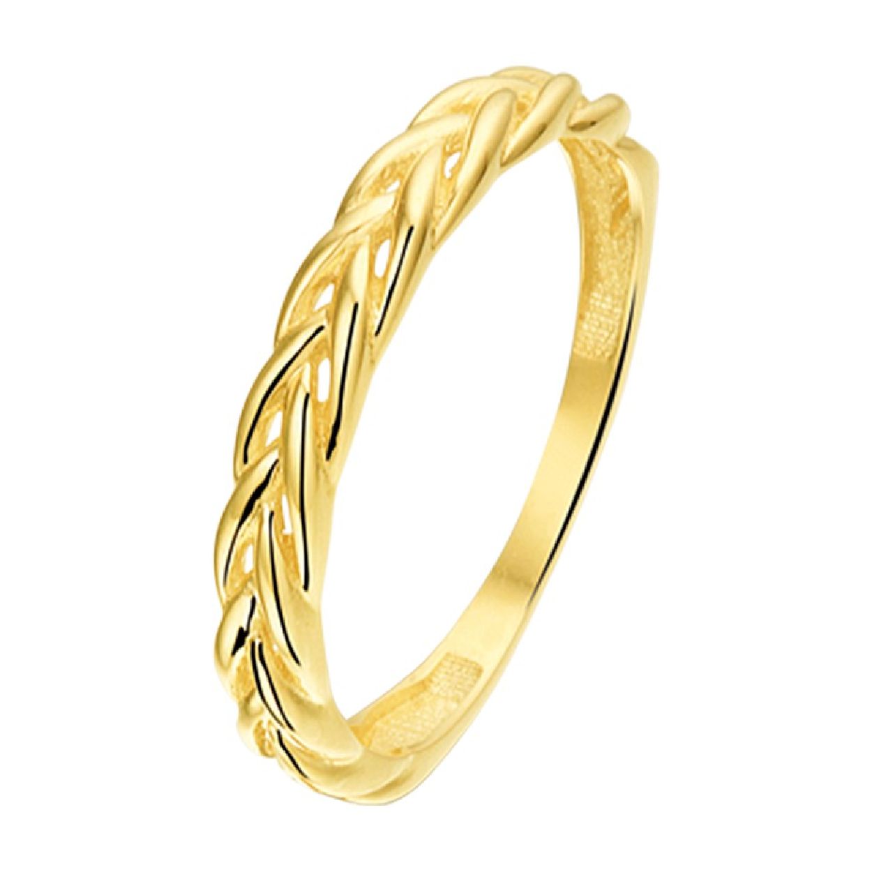 Geelgouden ring van 3mm breed uitgevoerd met een vossestaart schakelmotief.