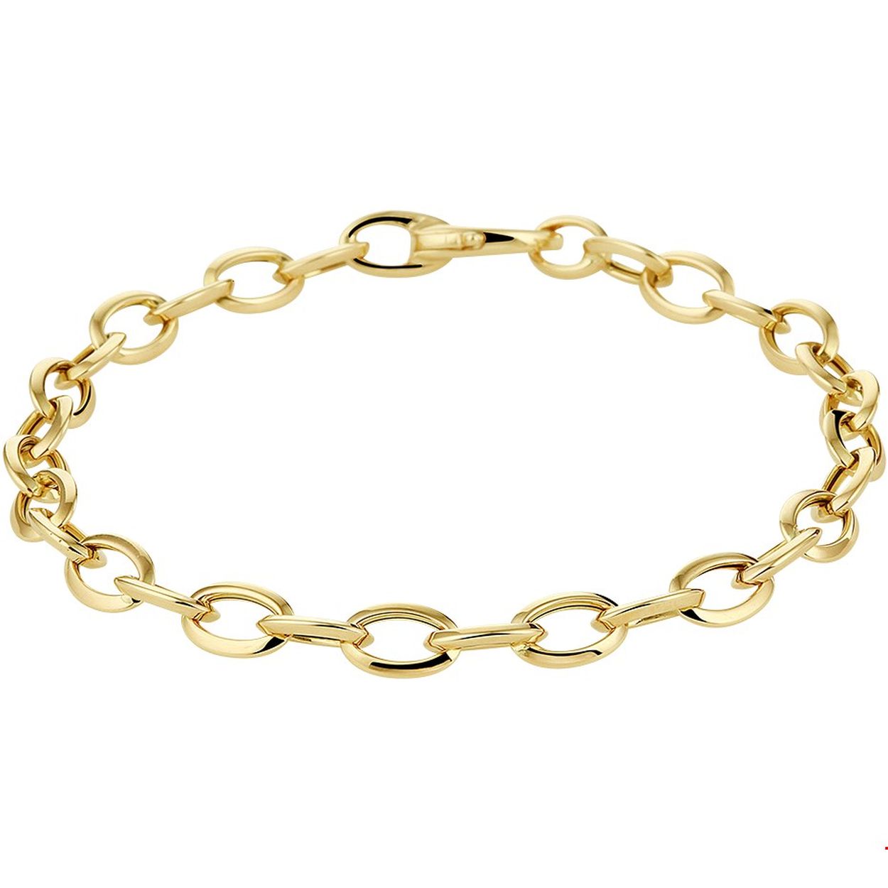 Beschrijving: Geelgouden anker armband met een draaglengte van 19cm en een schakelbreedte van 5.7mm. De armband heeft een poli afwerking en is uitgevoerd met een stevige karabijn sluiting.