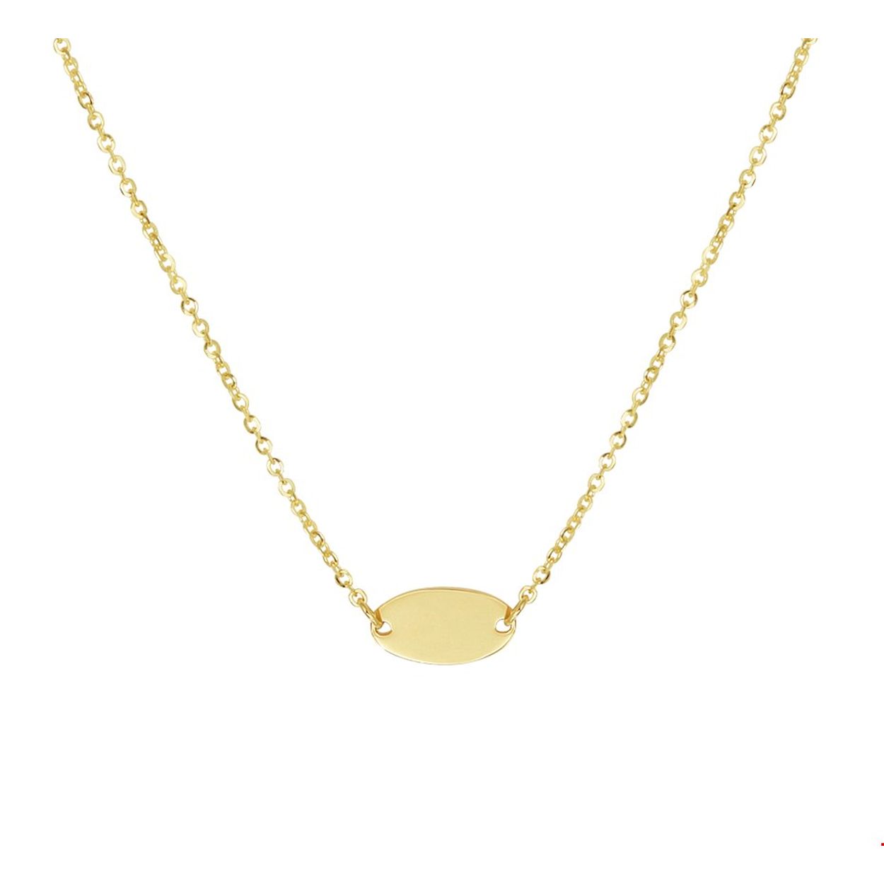 Stijlvol  geelgouden anker collier uitgevoerd met een ovaal plaatje van 6x10.5mm. Het collier heeft draaglengtes van 41 43 en 45cm en is uitgevoerd met een stevige karabijn sluiting. Minimalistisch ovaal design voor een trendy uitstraling.