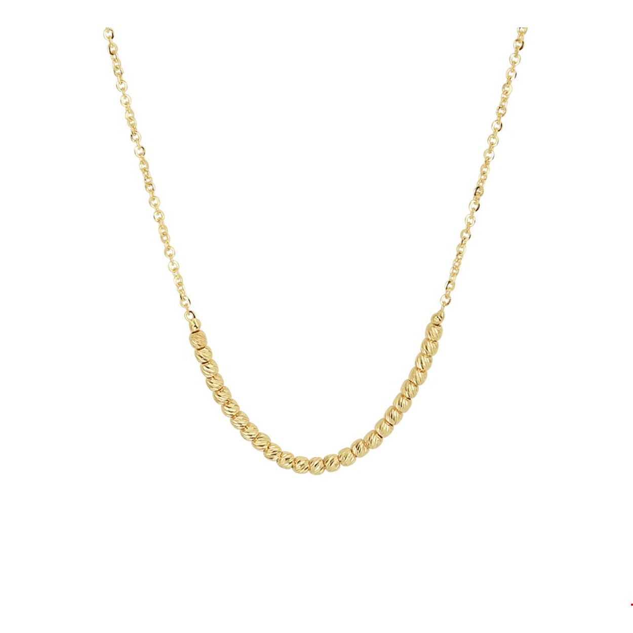 14k Geelgouden 1.2mm anker collier met draaglengtes van 41, 43 en 45cm. Het collier heeft gediamanteerde bolletjes met een diameter van 2mm en is uitgevoerd met een stevige karabijn sluiting.
