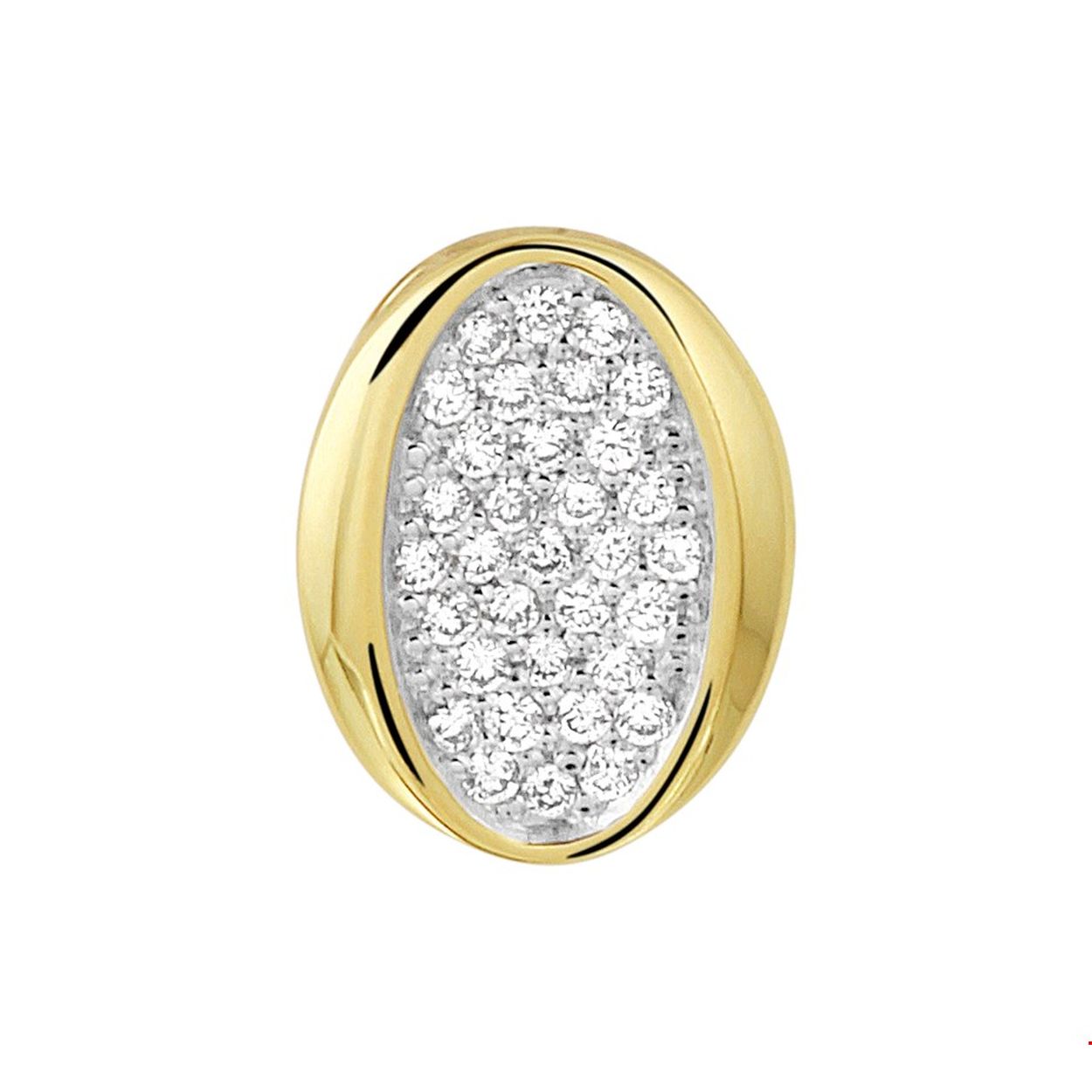 Stijlvolle geelgouden hanger met een afmeting van 12x9mm uitgevoerd met briljant geslepen diamanten. Minimalistisch design met een exclusieve uitstraling.