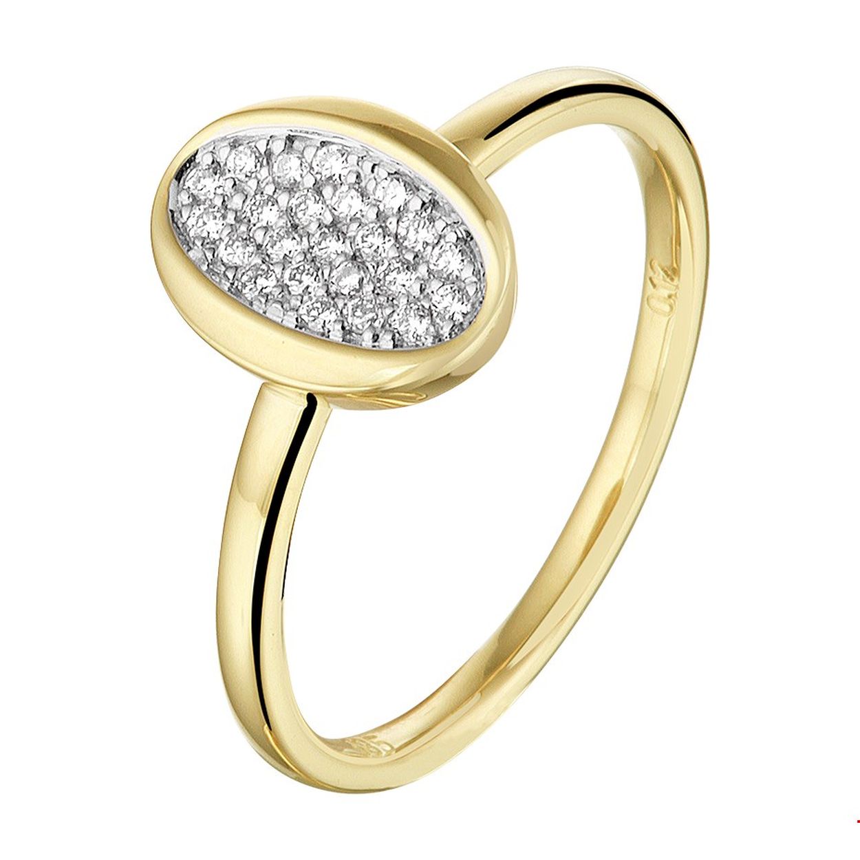 Beschrijving: Stijlvolle geelgouden ring met een breedte van 10.5mm uitgevoerd met briljant geslepen diamanten. Minimalistisch design met een exclusieve uitstraling.